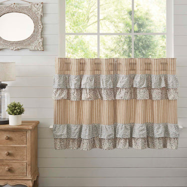 Kaila Ticking Gold Ruffled Tier Set of 2 L36xW36 VHC Brands - The Fox Decor
